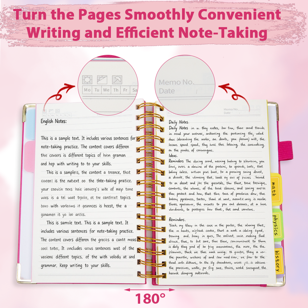 A5 size 5 Subject Spiral Notebook with Removable Dividers Tabs Hardcover Notebook Journal for Women Men,Perfect for Academic Supplies,College Ruled,300 Pages