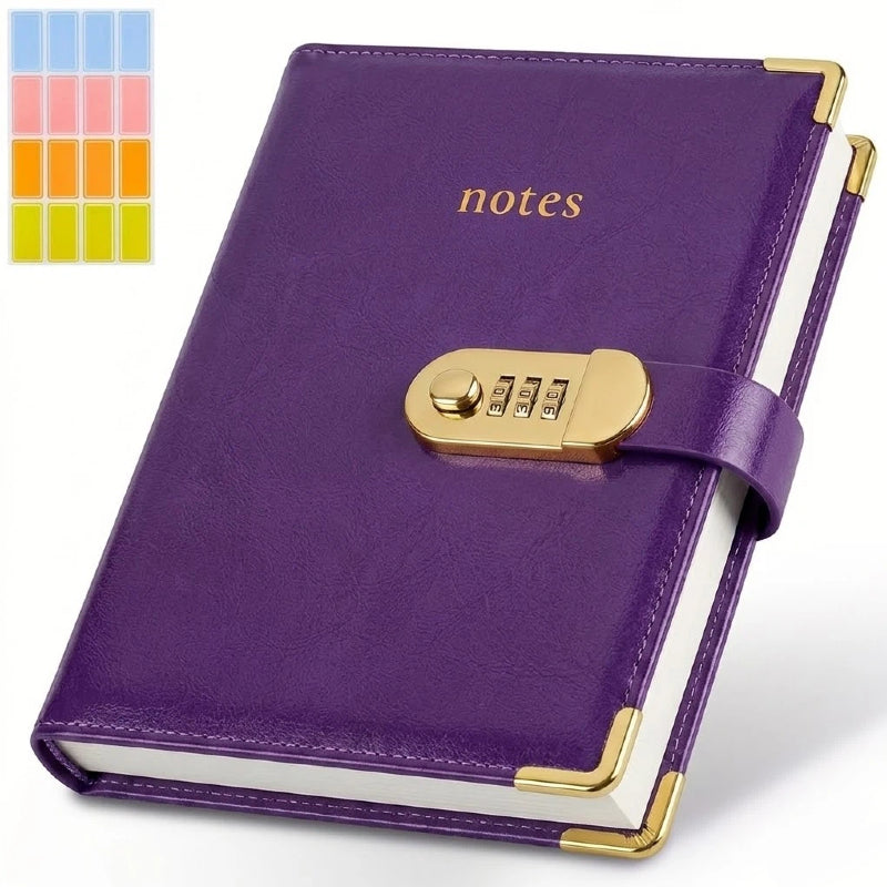 A lockable PU leather-bound password notebook with a clasp and password function, A5 size, 256page compact and portable, suitable for students and offices, available in multiple colors