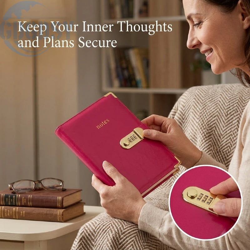 A lockable PU leather-bound password notebook with a clasp and password function, A5 size, 256page compact and portable, suitable for students and offices, available in multiple colors