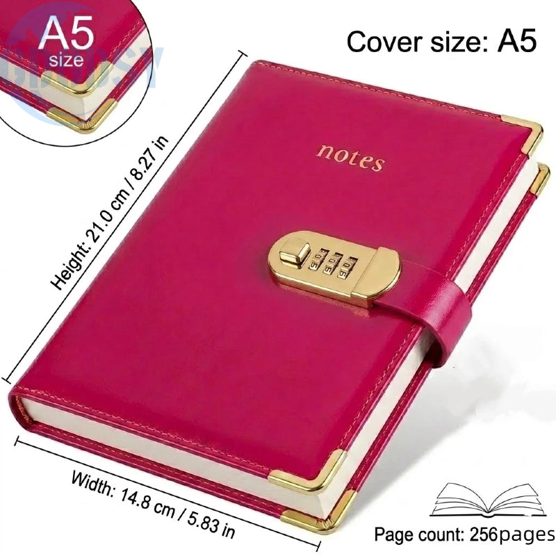 A lockable PU leather-bound password notebook with a clasp and password function, A5 size, 256page compact and portable, suitable for students and offices, available in multiple colors