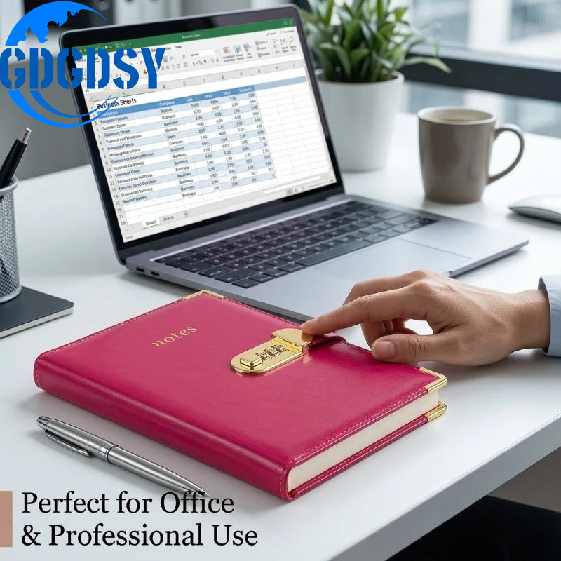 A lockable PU leather-bound password notebook with a clasp and password function, A5 size, 256page compact and portable, suitable for students and offices, available in multiple colors