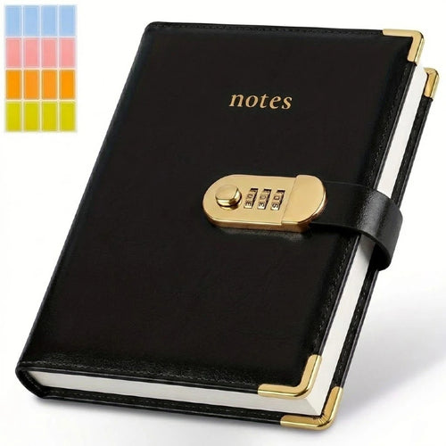 A lockable PU leather-bound password notebook with a clasp and password function, A5 size, 256page compact and portable, suitable for students and offices, available in multiple colors