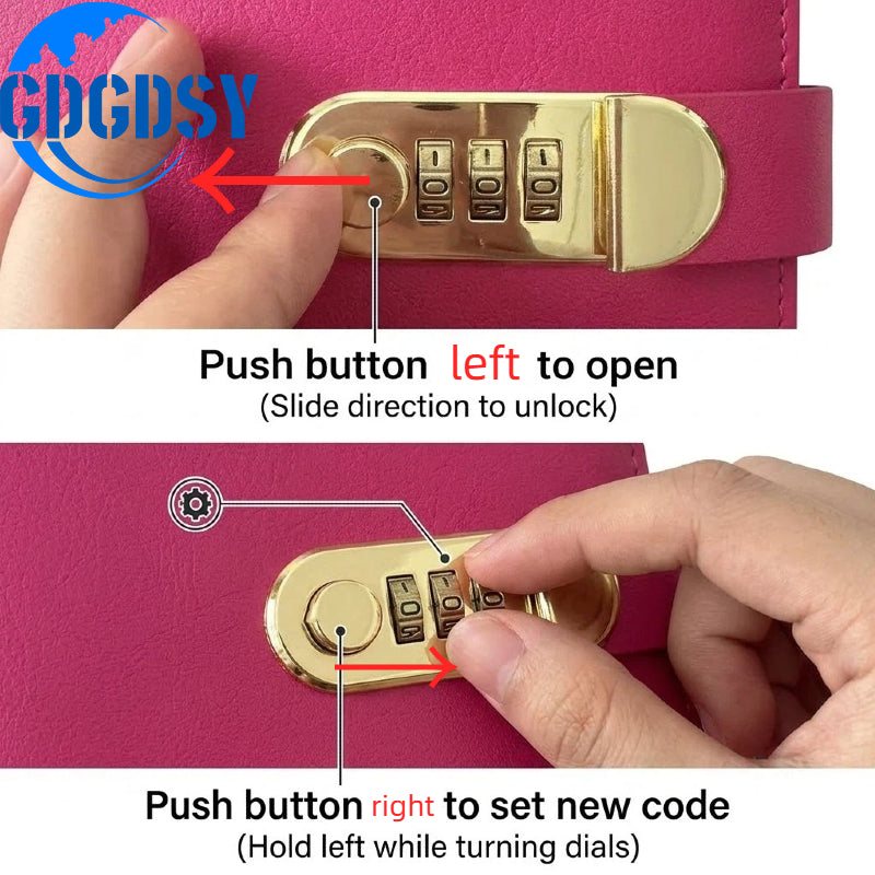 A lockable PU leather-bound password notebook with a clasp and password function, A5 size, 256page compact and portable, suitable for students and offices, available in multiple colors