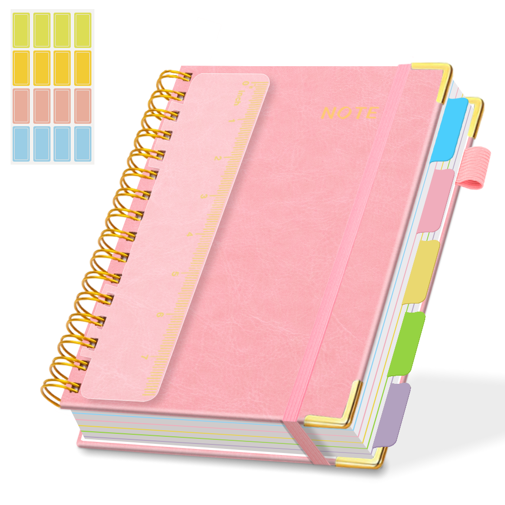 A5 size 5 Subject Spiral Notebook with Removable Dividers Tabs Hardcover Notebook Journal for Women Men,Perfect for Academic Supplies,College Ruled,300 Pages