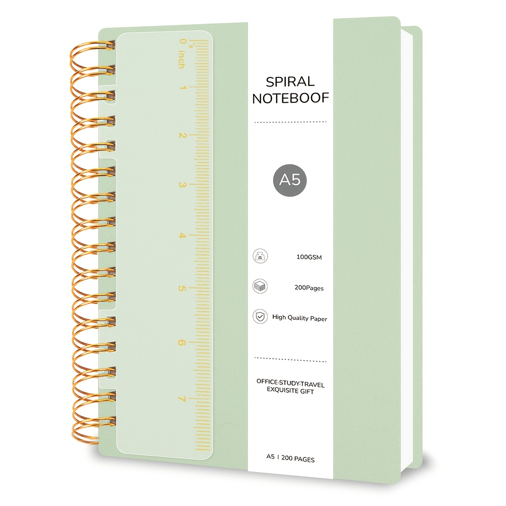 A5 Spiral-Bound Notebook (Dot Grid & Ruled– 100 Pages Each/Bullet Journal) – 1 Spiral Binding, 100gsm Paper, Rigid PVC Cover, Includes Ruler