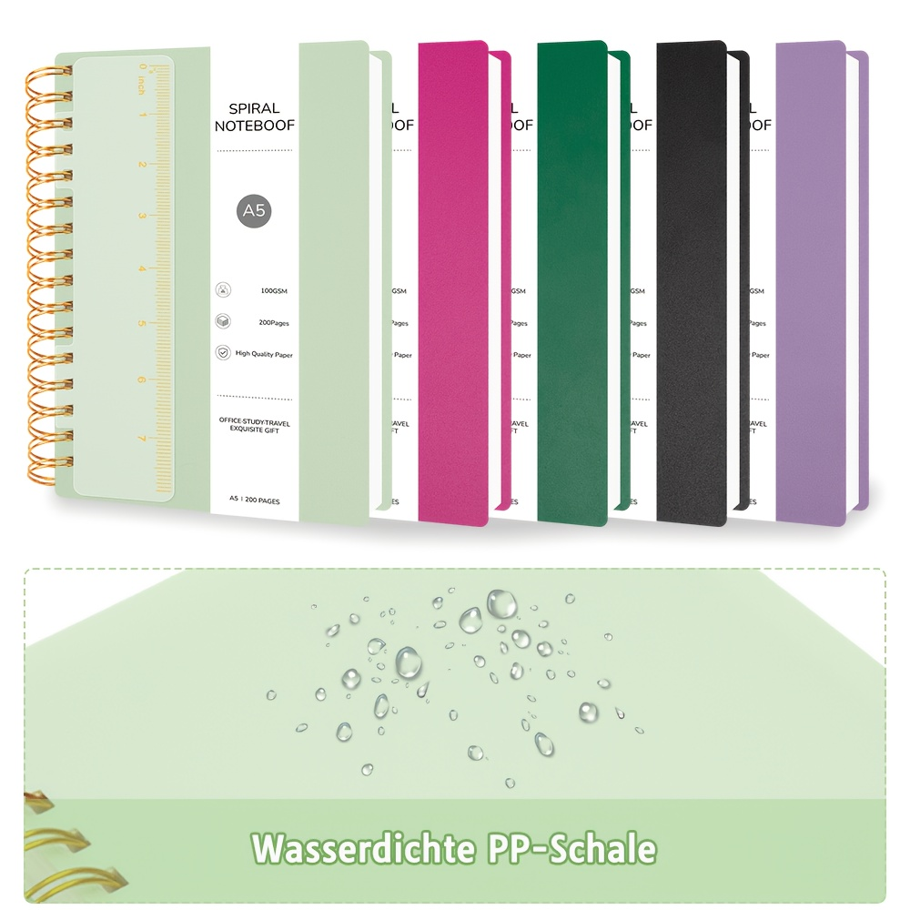 A5 Spiral-Bound Notebook (Dot Grid & Ruled– 100 Pages Each/Bullet Journal) – 1 Spiral Binding, 100gsm Paper, Rigid PVC Cover, Includes Ruler