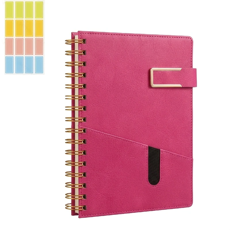 A5 Spiral Journal Notebook , Faux Leather Cover 200 Pages Hardcover Journal with Pocket, 100gsm Thick Lined Paper Daily Diary for Men and Women, Great Gift for Business School Travel Personal