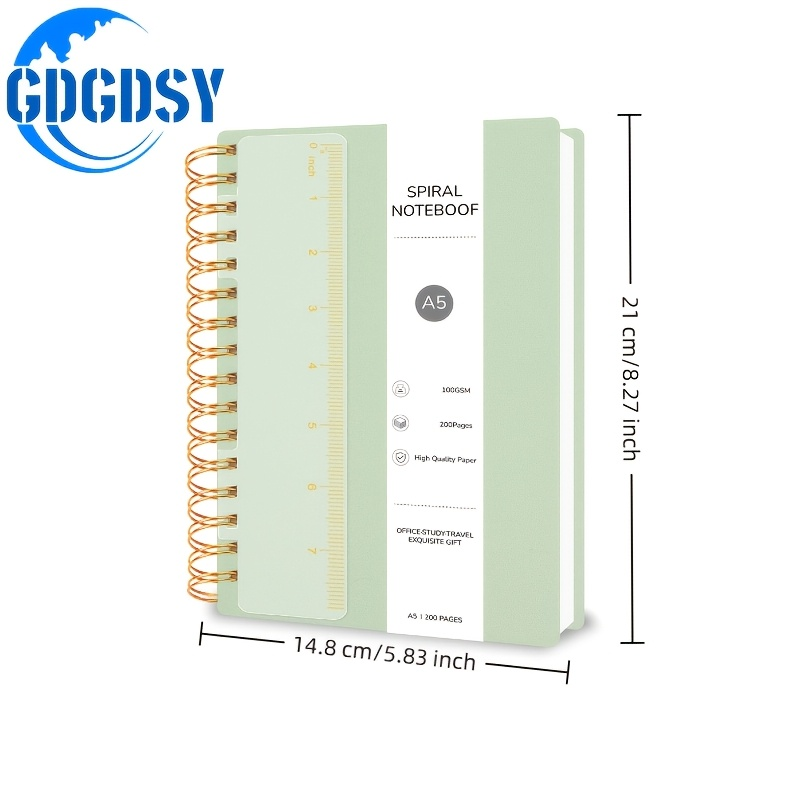 A5 Spiral-Bound Notebook (Dot Grid & Ruled– 100 Pages Each/Bullet Journal) – 1 Spiral Binding, 100gsm Paper, Rigid PVC Cover, Includes Ruler